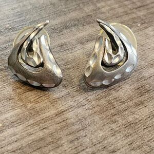 Modern Sculptural Silver Tone Stud Earrings Chunky Abstract Statement